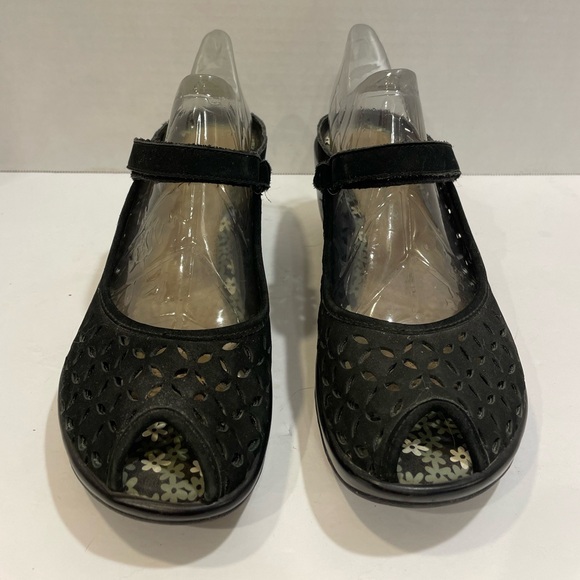 J-41 Shoes - J-41 By Jambu Journey Black Leather Mary Jane Peep Toe Clogs Size 8 M